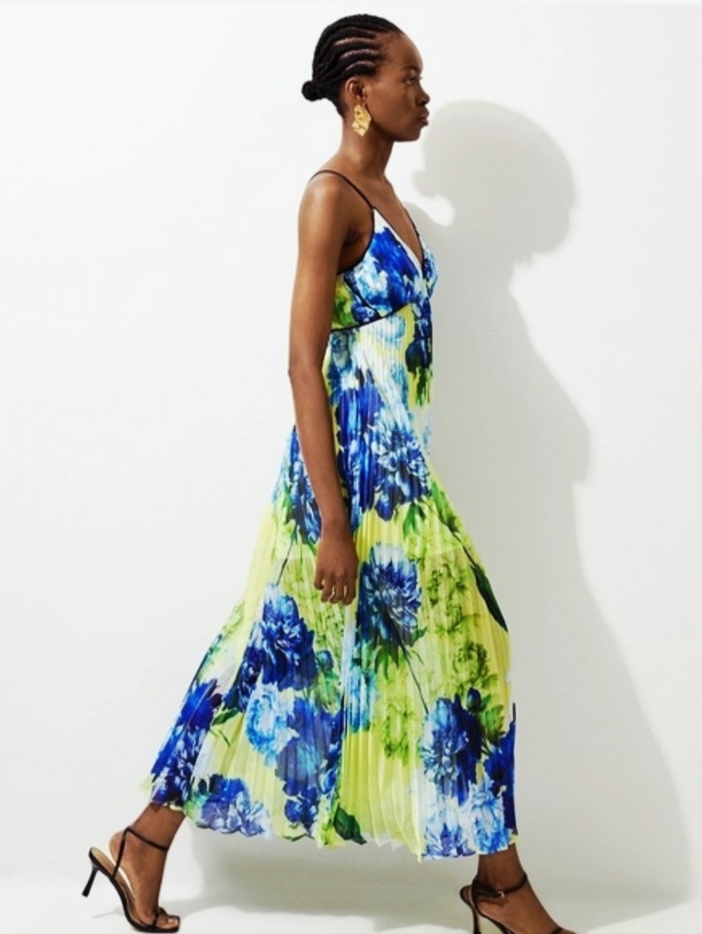 KAREN MILLEN Floral Pleated Crinkle Strappy Woven Midi Dress US WOMENS SIZE 8